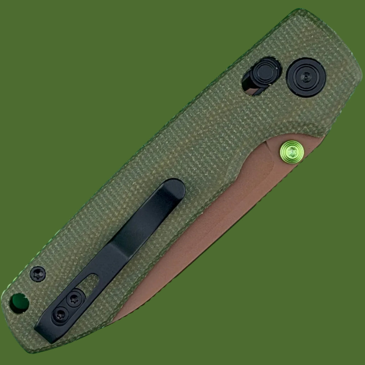 Vosteed Raccoon ModSwap Crossbar Lock (Green Micarta, Copper Dune Blade)