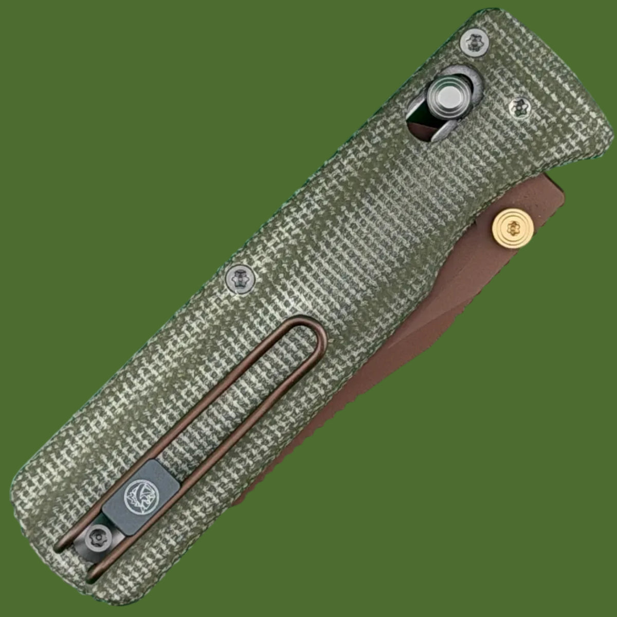 Vosteed Vombat Reverse Tanto Crossbar Lock (Green Micarta, Copper Dune Blade)