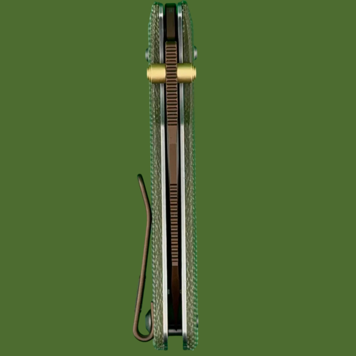 Vosteed Vombat Reverse Tanto Crossbar Lock (Green Micarta, Copper Dune Blade)