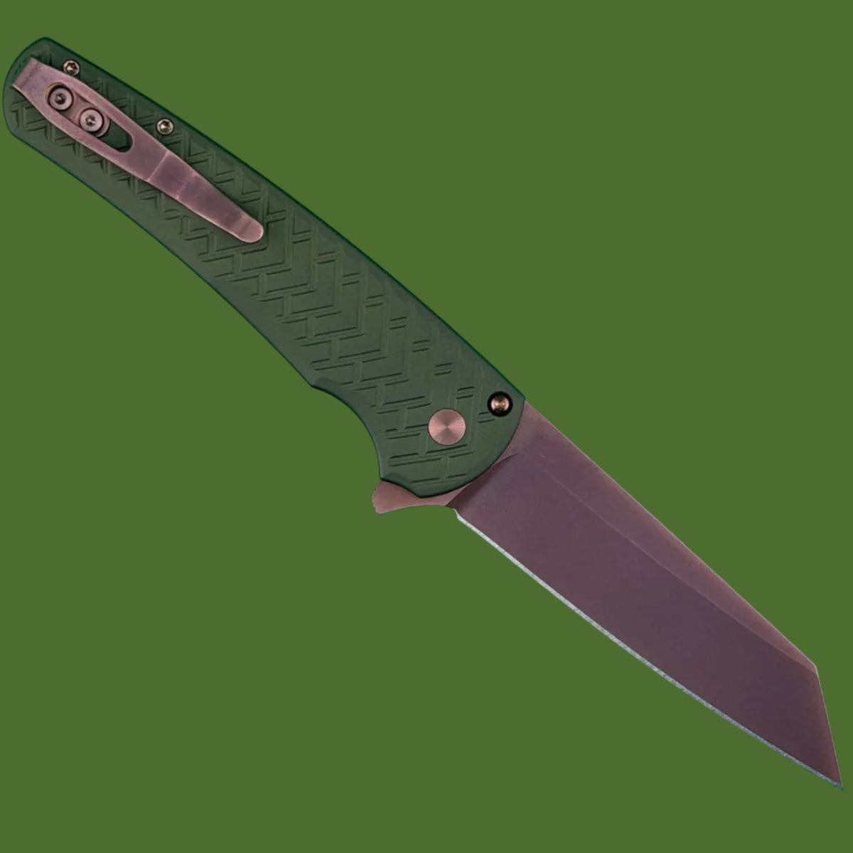 Protech Malibu Button Lock Blade Show West Limited Edition (Green Tread Aluminum, Copper Rose PVD Blade)