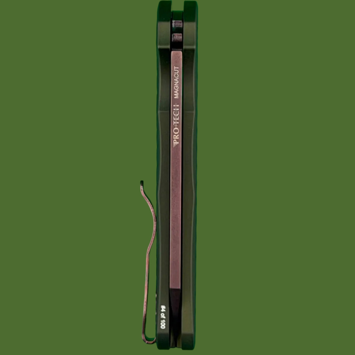Protech Malibu Button Lock Blade Show West Limited Edition (Green Tread Aluminum, Copper Rose PVD Blade)