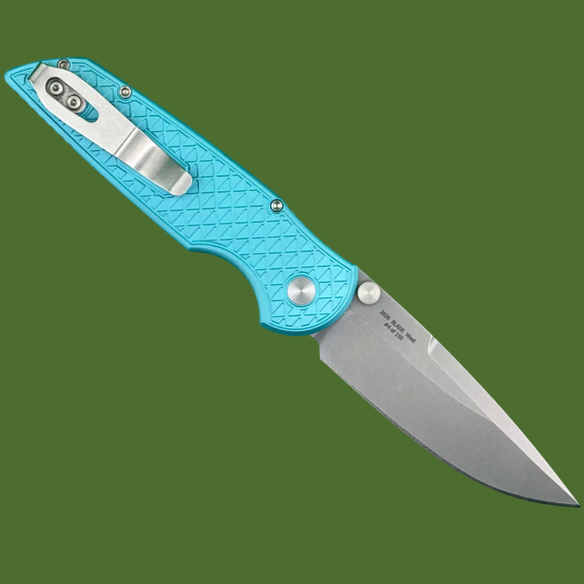 Protech TR-3 Integrity Button Lock Blade Show West Limited Edition (Tiffany Blue Relic Texture Handle, Stonewash Blade)
