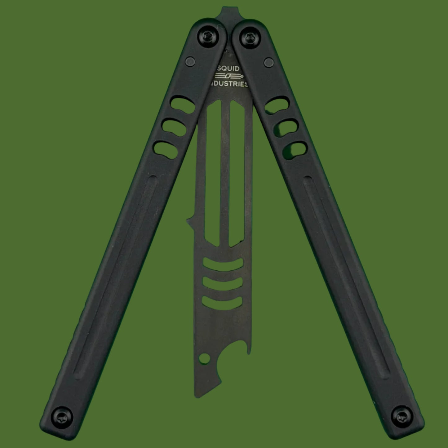 Squid Industries Mako V5 Bottle Opener Trainer Balisong Inked Black