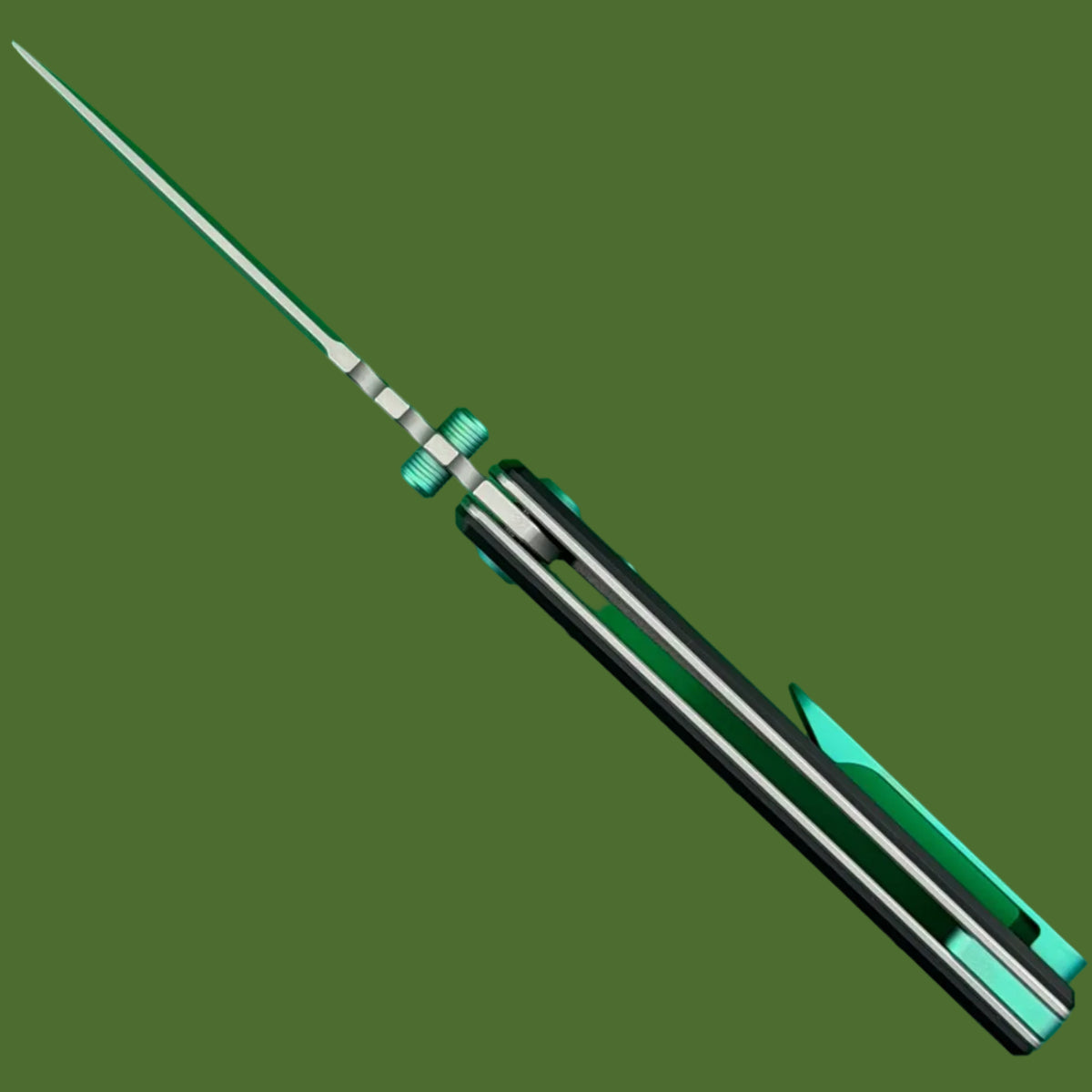 Chaves Blue Label NTAK Liner Lock Black Knurled Aluminum Handles Green Hardware (Stonewash Drop Point)