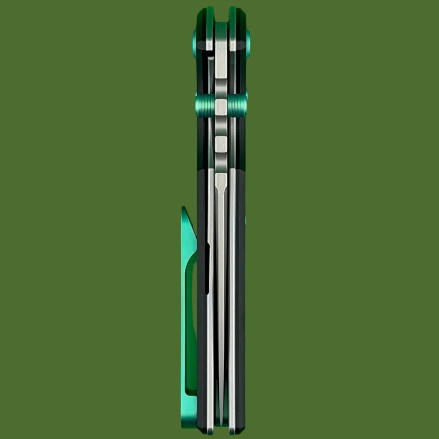 Chaves Blue Label NTAK Liner Lock Black Knurled Aluminum Handles Green Hardware (Stonewash Drop Point)