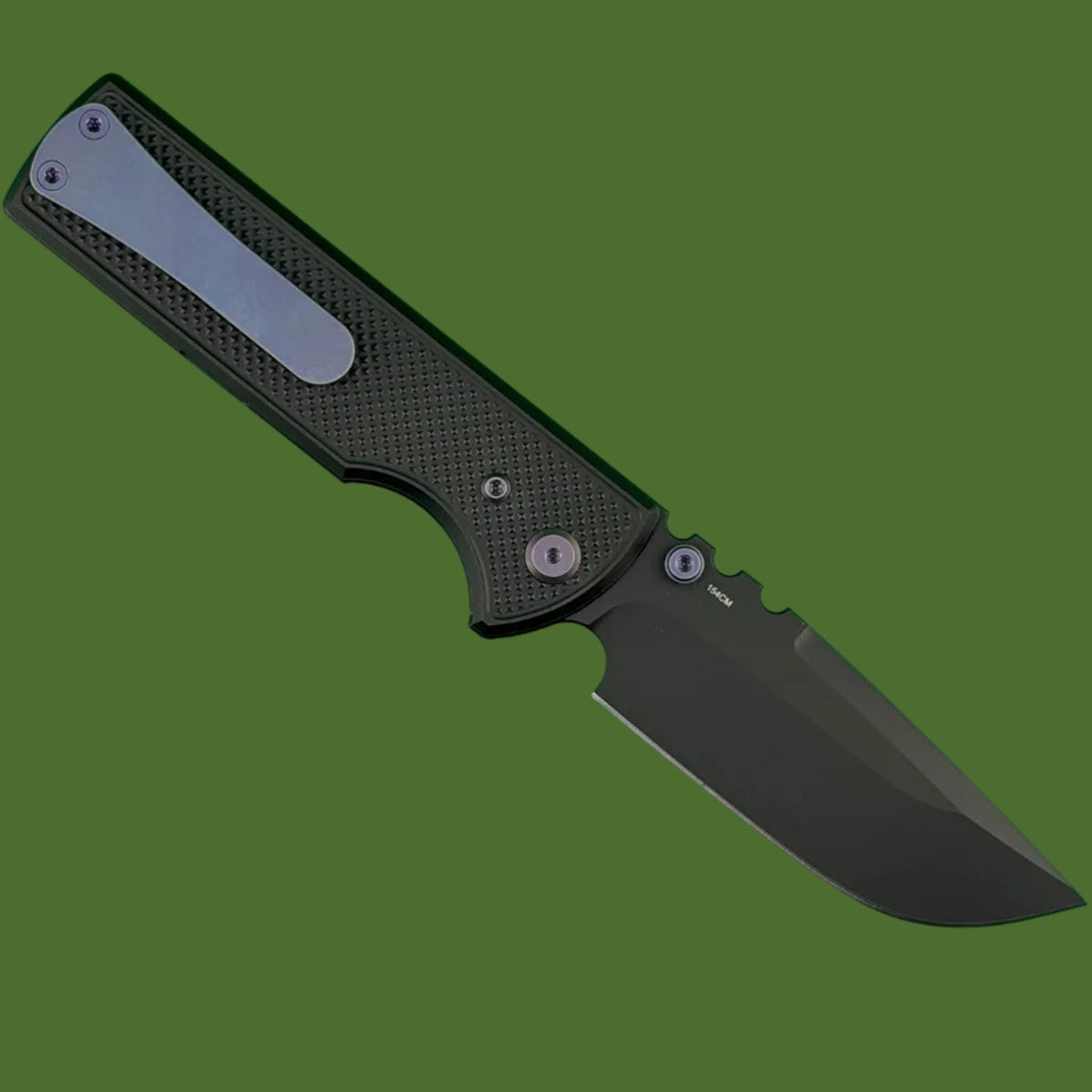 Chaves Blue Label NTAK Liner Lock Black Knurled Aluminum Handles Purple Hardware (Black Drop Point)