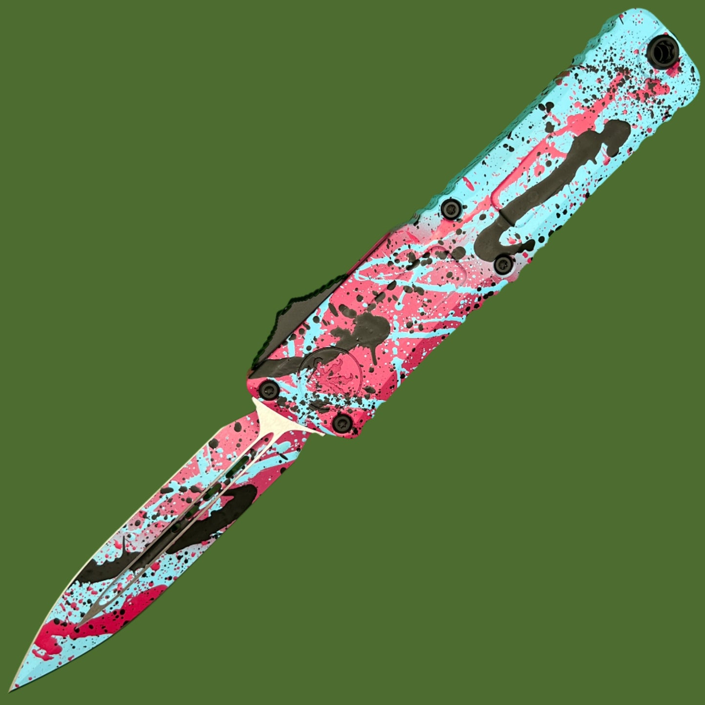 Microtech Combat Troodon D/E Gen III Signature Series Light Blue/Pink/Black Splatter Standard