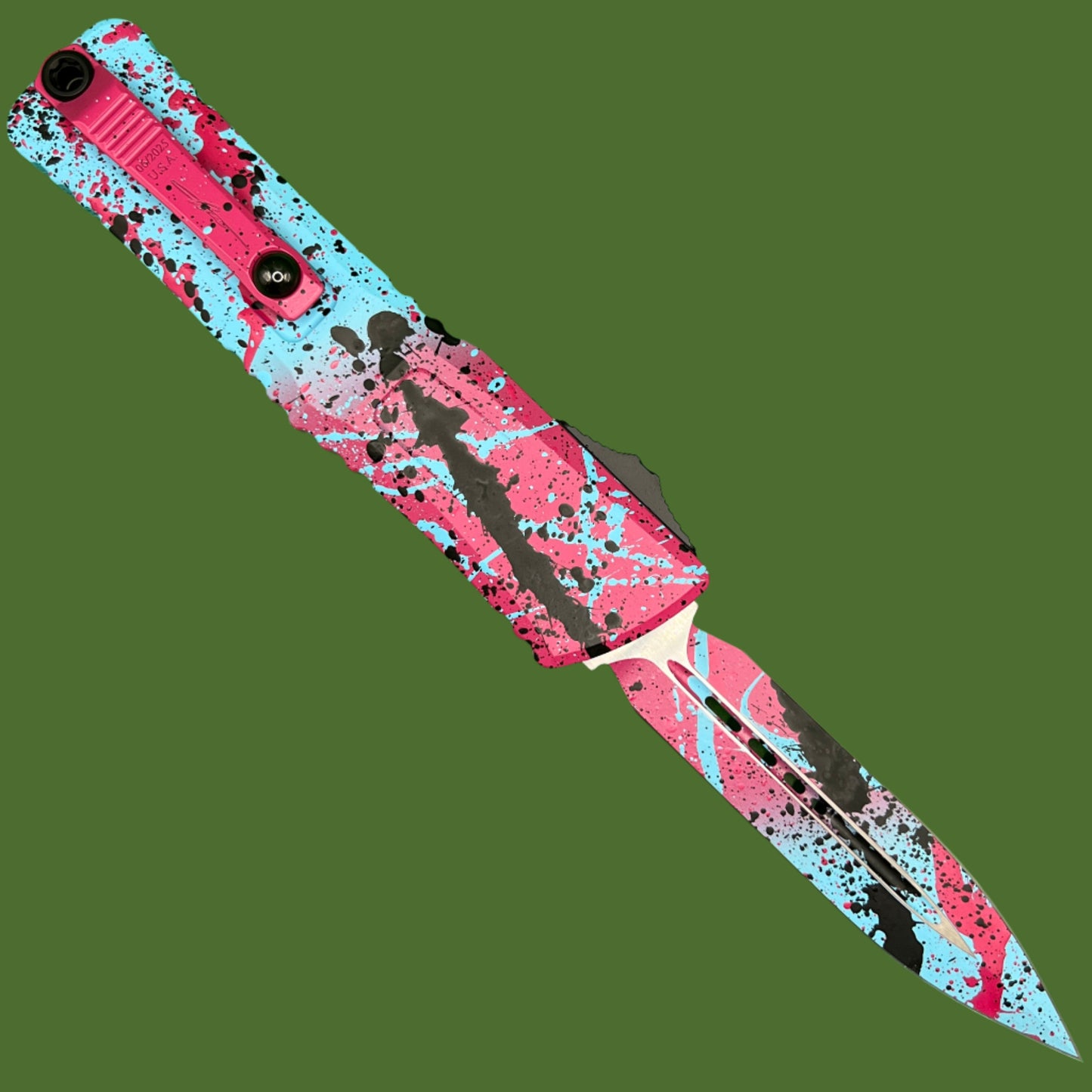 Microtech Combat Troodon D/E Gen III Signature Series Light Blue/Pink/Black Splatter Standard