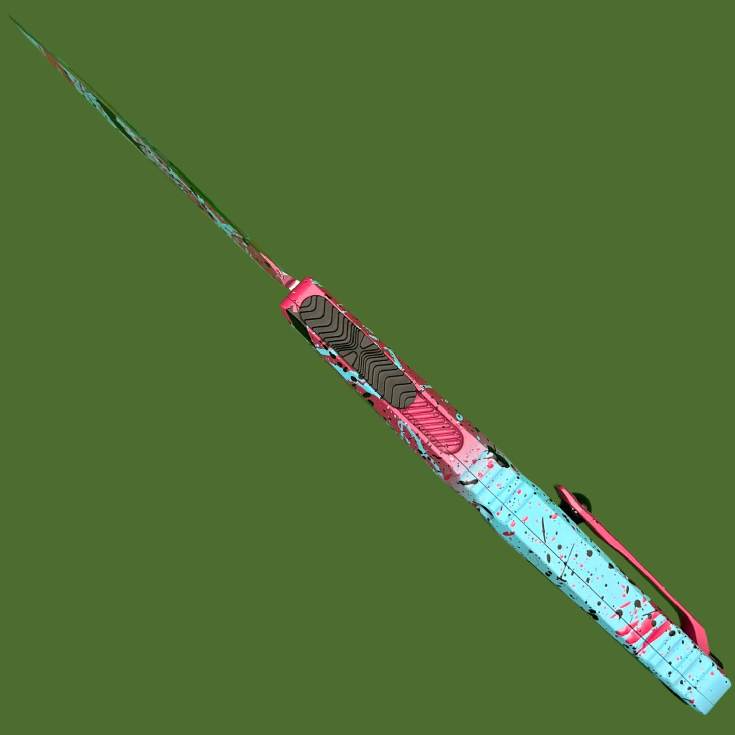 Microtech Combat Troodon D/E Gen III Signature Series Light Blue/Pink/Black Splatter Standard