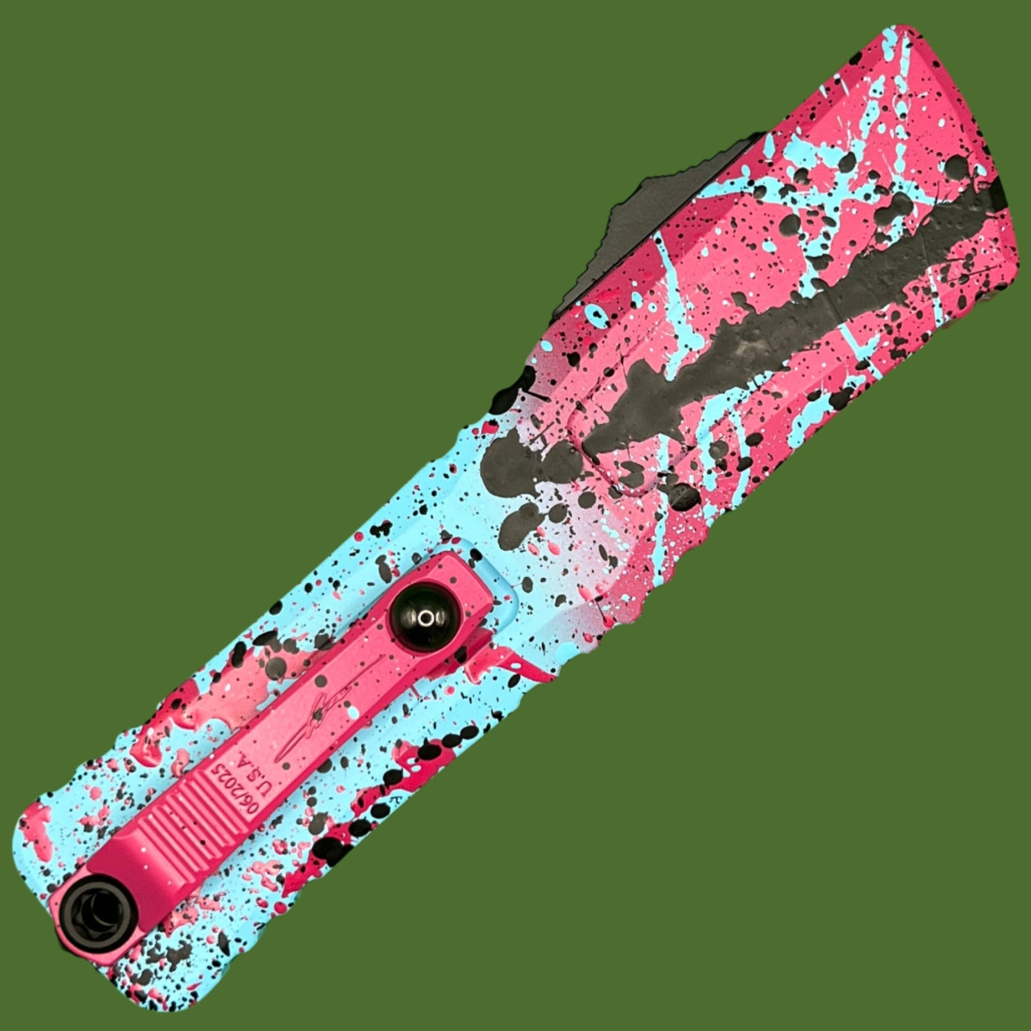 Microtech Combat Troodon D/E Gen III Signature Series Light Blue/Pink/Black Splatter Standard
