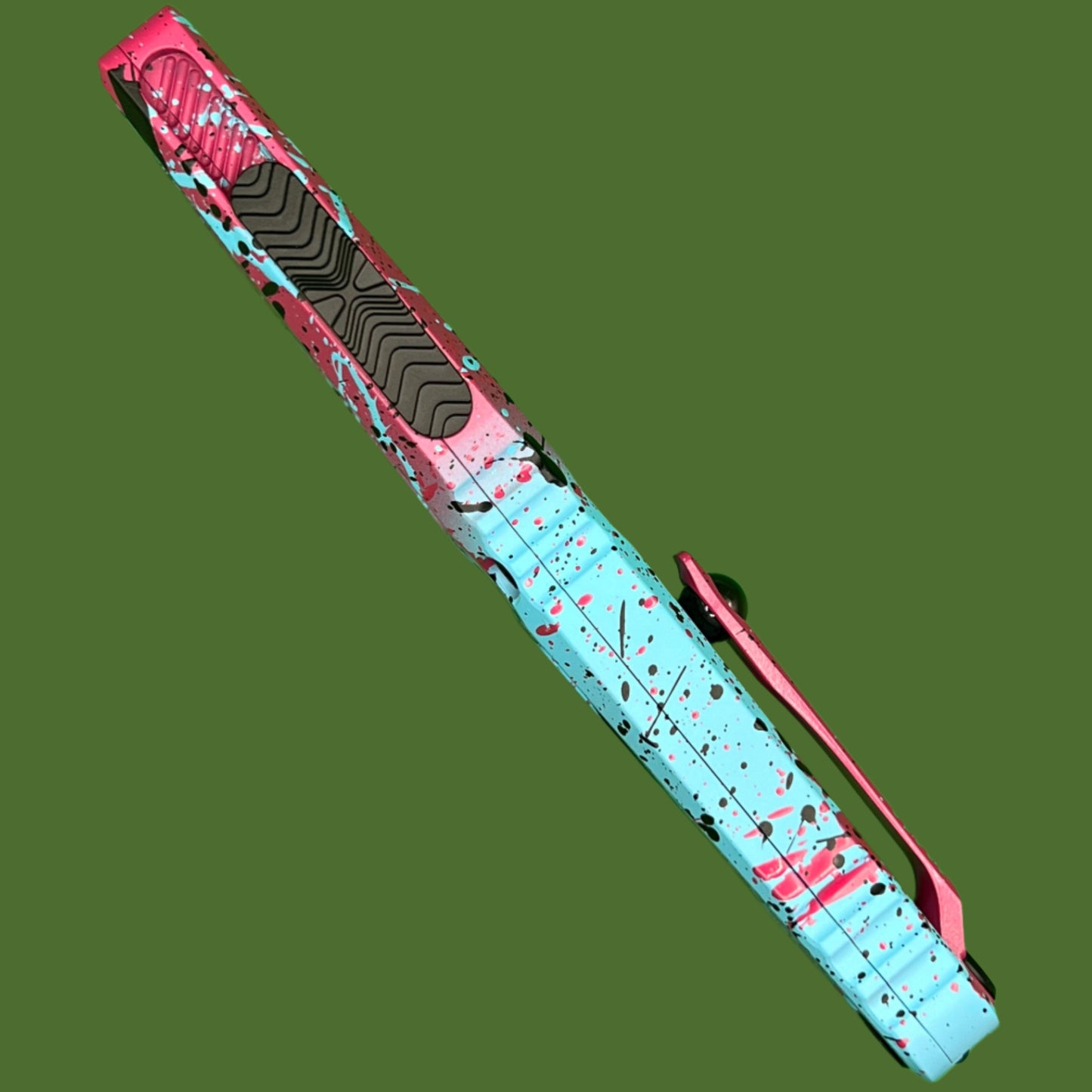 Microtech Combat Troodon D/E Gen III Signature Series Light Blue/Pink/Black Splatter Standard