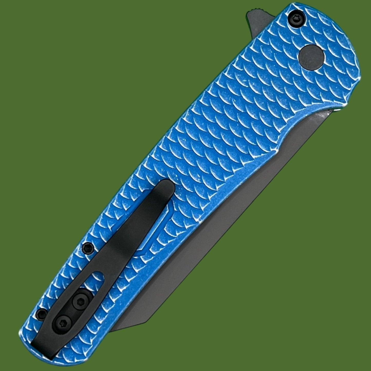 Protech Malibu Button Lock Reverse Tanto Battleworn Blue Dragon Scale 5436-BWBLUELTD
