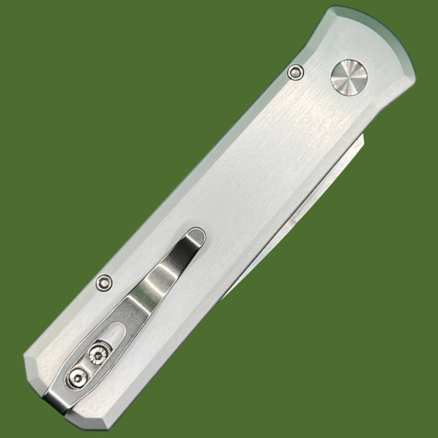 Protech Godson Auto 20CV (Silver Handle, Crosscut Carbon Fiber Inlay) 7210-SilverCrosscut20CV