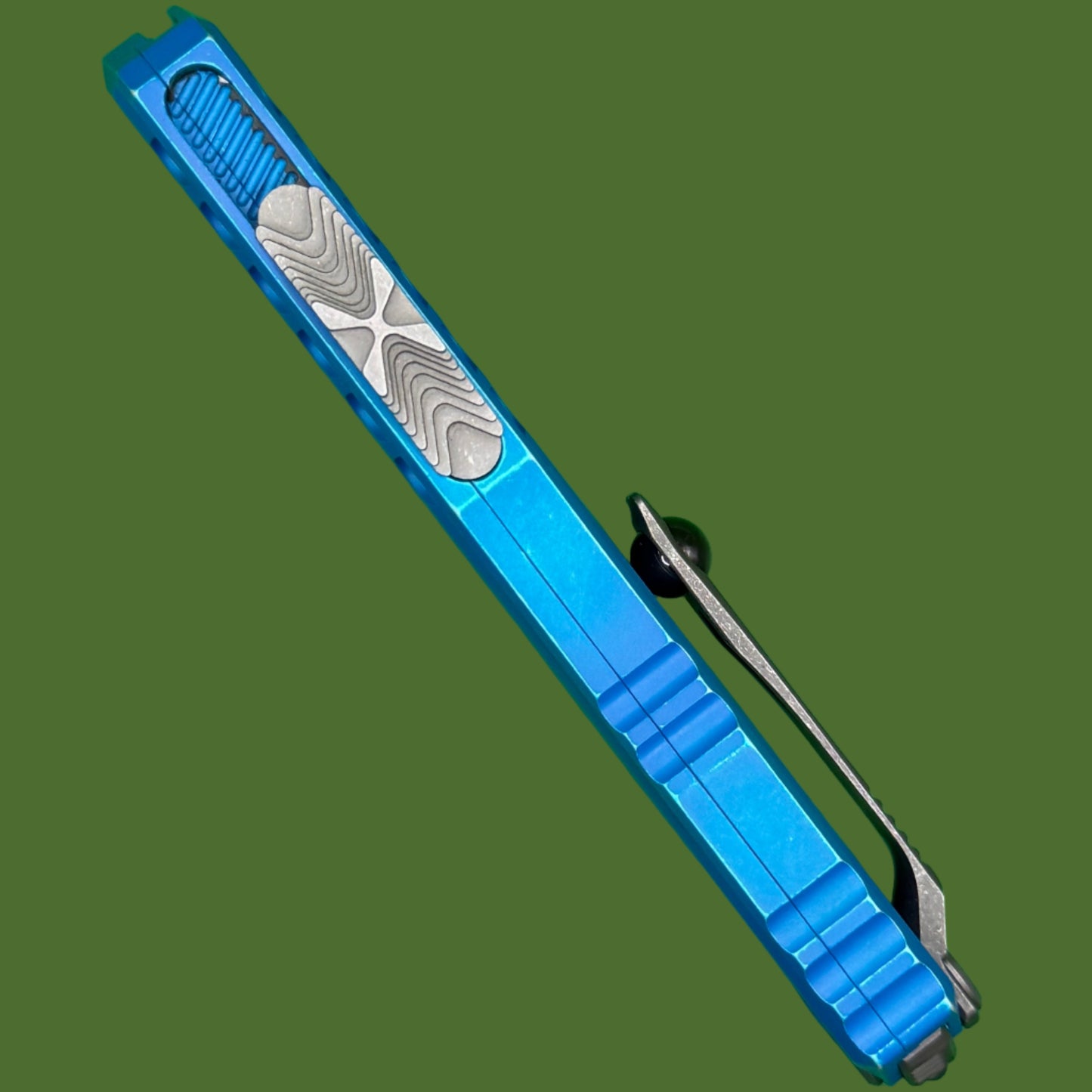*Pre-Owned* Microtech Cypher II D/E Marbled Blue Apocalyptic Standard 1242-10MBL