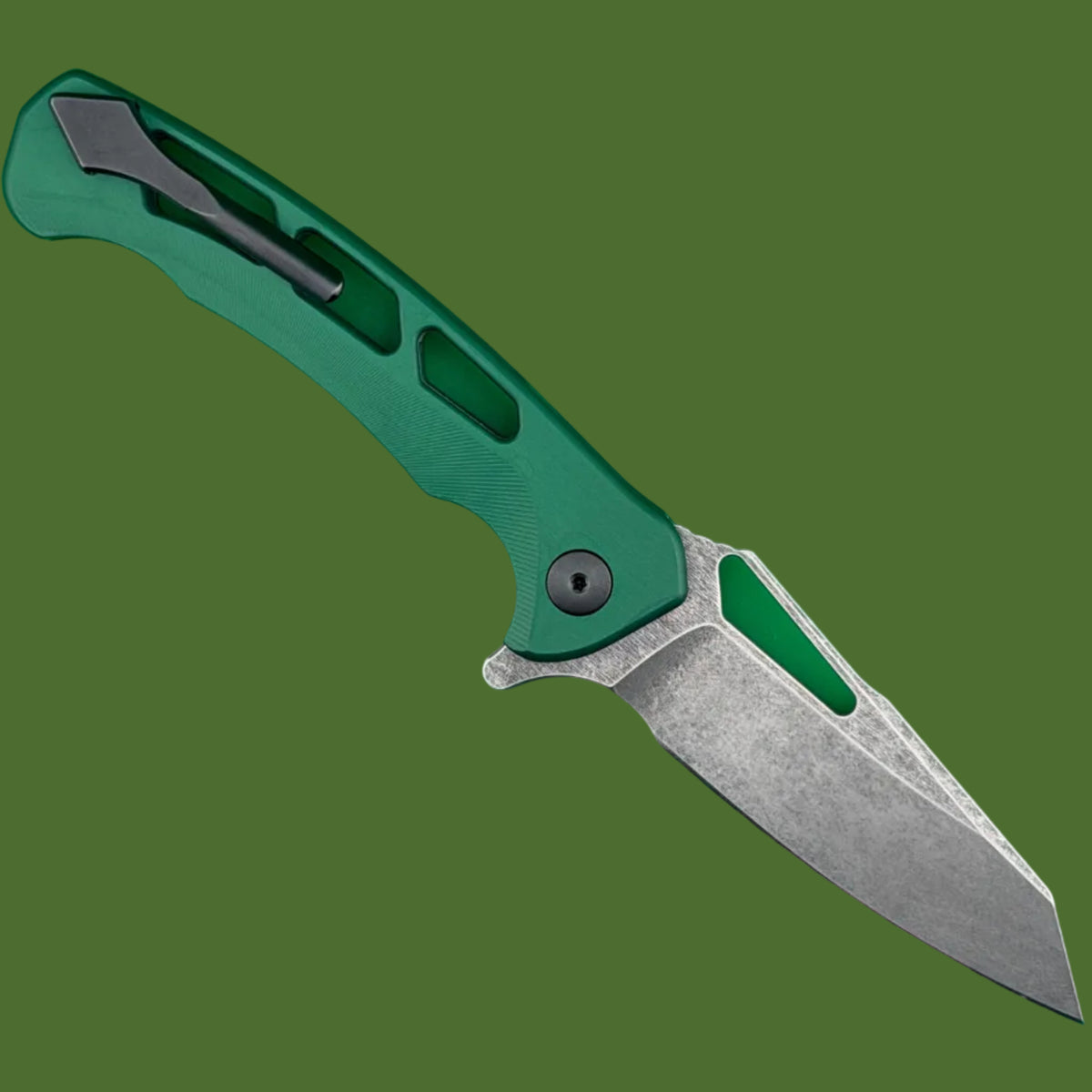 *Pre-Owned* Dead Reckon Ridgeback Integral Vertebrae Dark Stonewash Reverse Tanto (Green Aluminum)