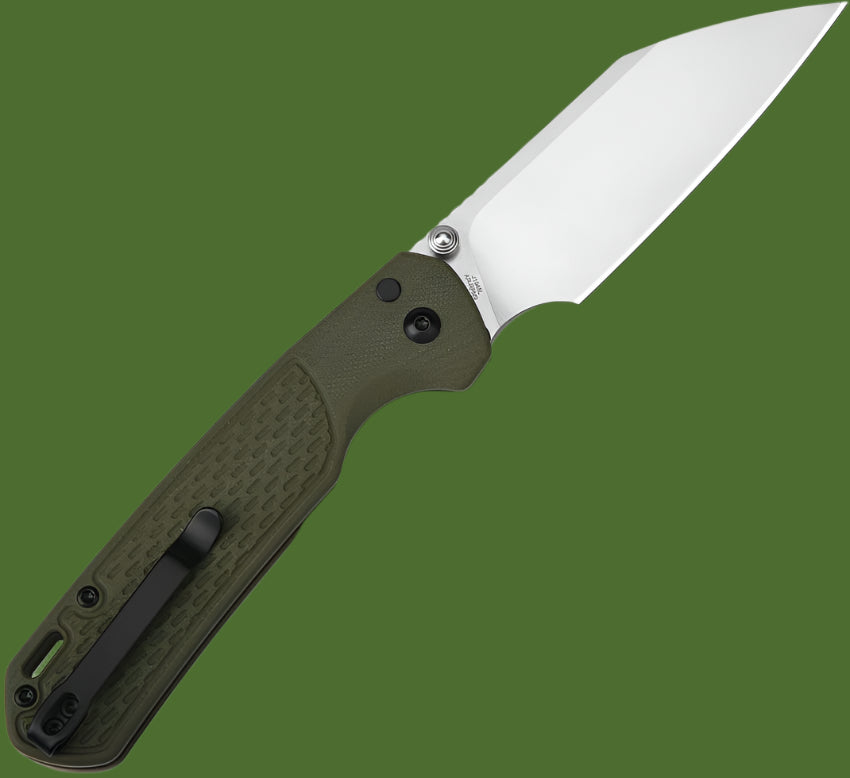 CJRB Large Pyrite Light Button Lock (OD Green Handle, Stonewash Blade)