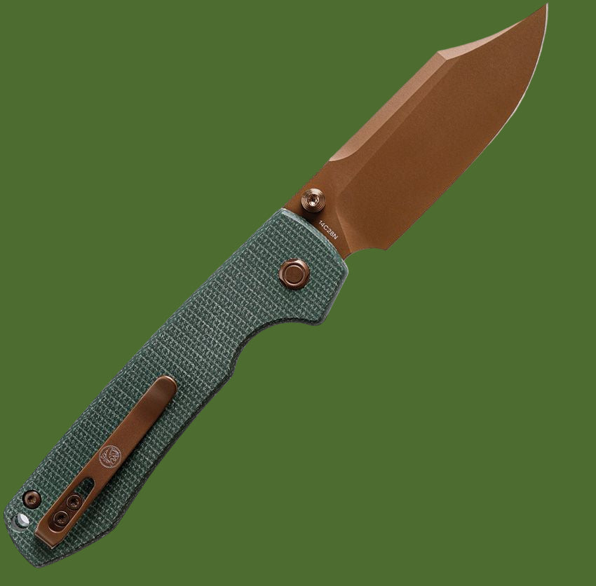 Vosteed Raccoon Top Linerlock Bowie (Green Micarta/Tan)
