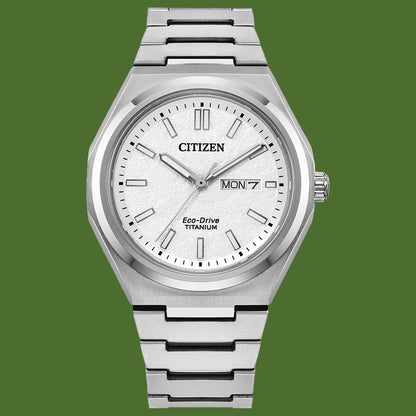 Citizen Zenshin Three Hand Super Titanium Eco-Drive White Dial AW0130-85A