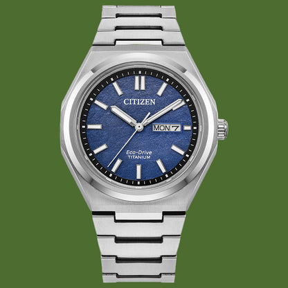 Citizen Zenshin Three Hand Super Titanium Eco-Drive Blue Dial AW0130-85L
