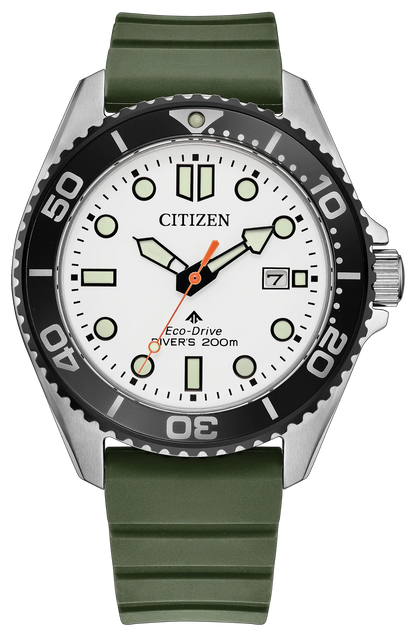 Citizen Promaster Dive Eco-Drive 40mm White Dial Green Rubber Strap BN0265-00A