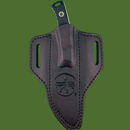Microtech Akris G-10 Black Dark Chocolate Leather Sheath Stonewash Standard 95-10 BK-1