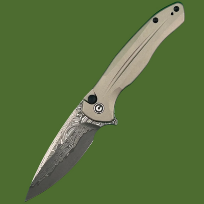 Civivi Kitefin Button Lock Brownish Gray Aluminum Damascus