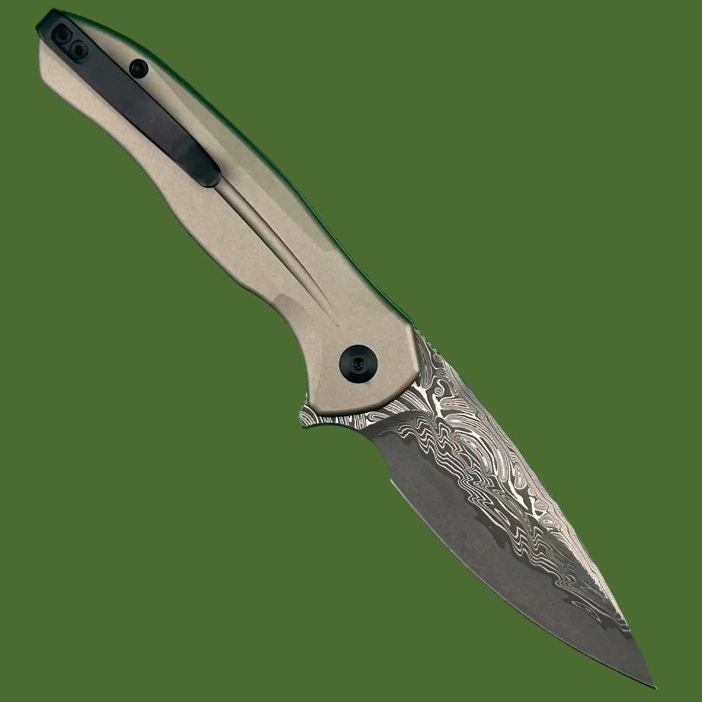 Civivi Kitefin Button Lock Brownish Gray Aluminum Damascus