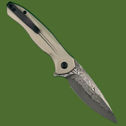 Civivi Kitefin Button Lock Brownish Gray Aluminum Damascus