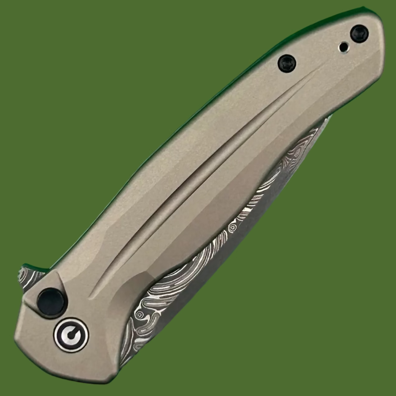Civivi Kitefin Button Lock Brownish Gray Aluminum Damascus