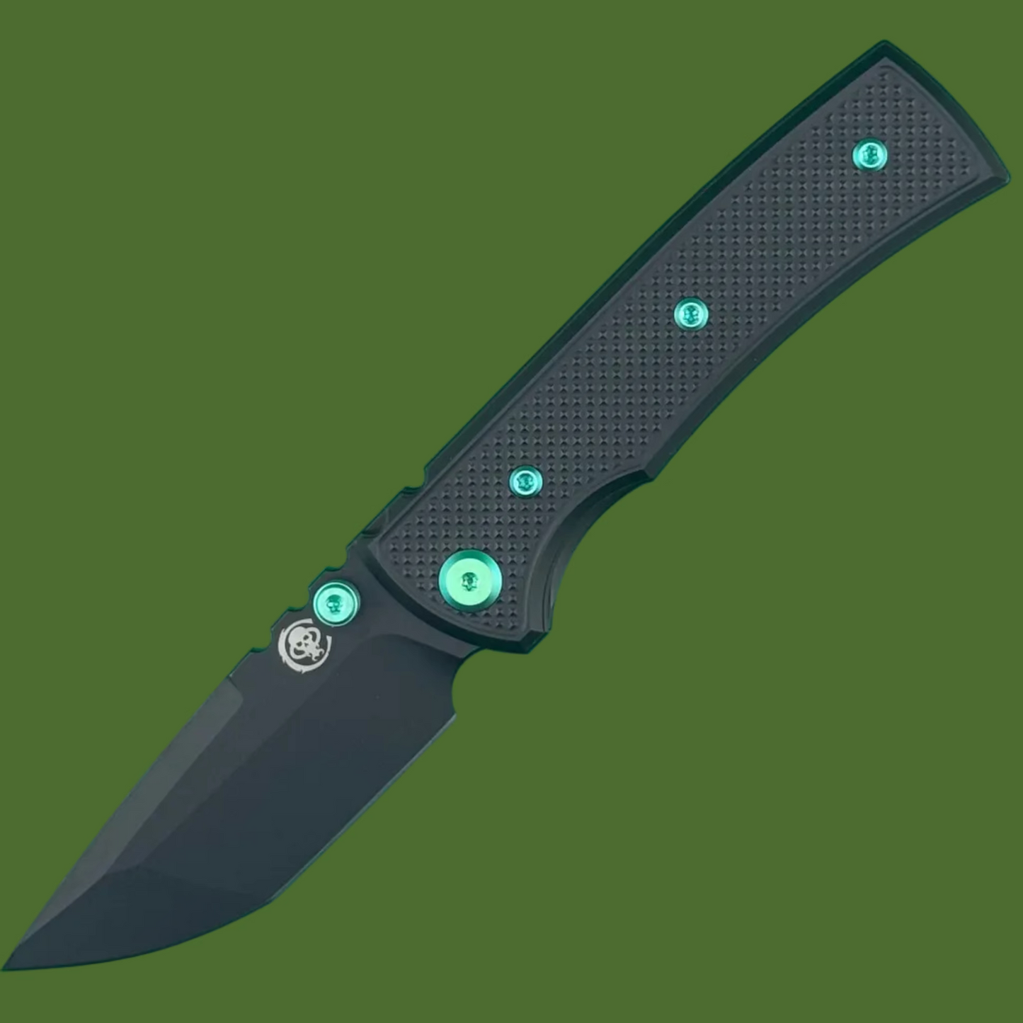 Chaves Blue Label Redencion Street Liner Lock Black Knurled Aluminum Handles Green Hardware (Black Tanto)