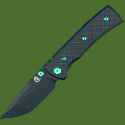 Chaves Blue Label Redencion Street Liner Lock Black Knurled Aluminum Handles Green Hardware (Black Tanto)