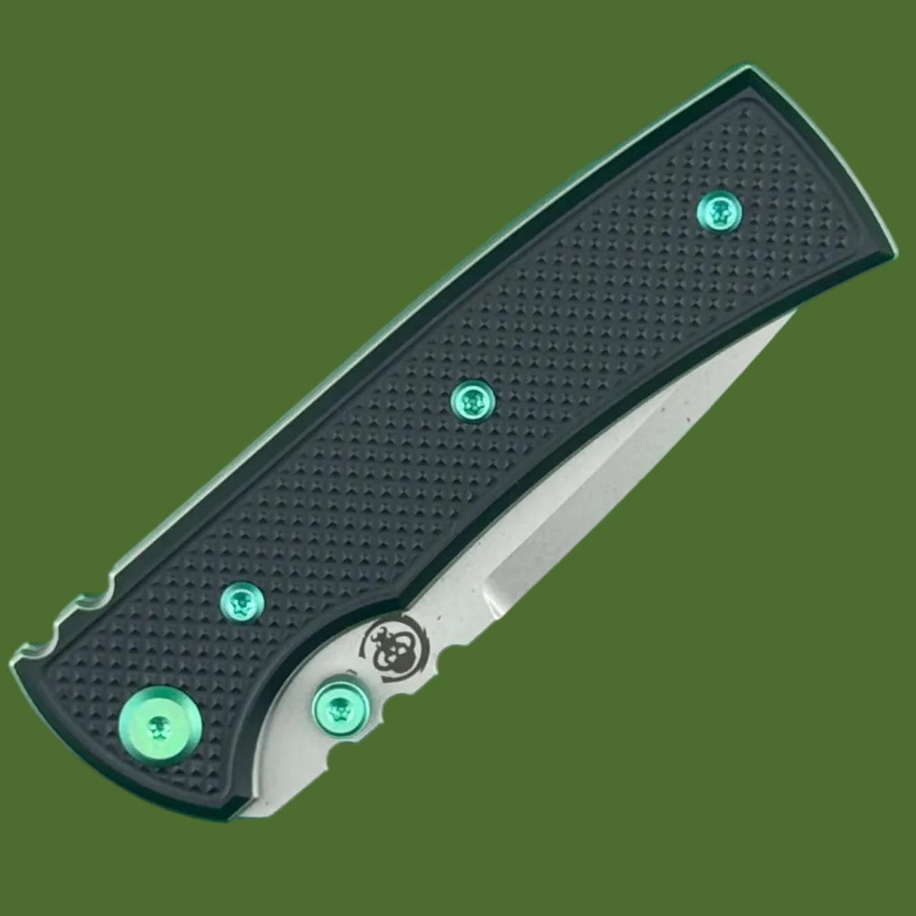 Chaves Blue Label Redencion Street Liner Lock Knurled Black Aluminum Handles Green Hardware (Stonewash Tanto)