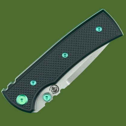 Chaves Blue Label Redencion Street Liner Lock Knurled Black Aluminum Handles Green Hardware (Stonewash Tanto)