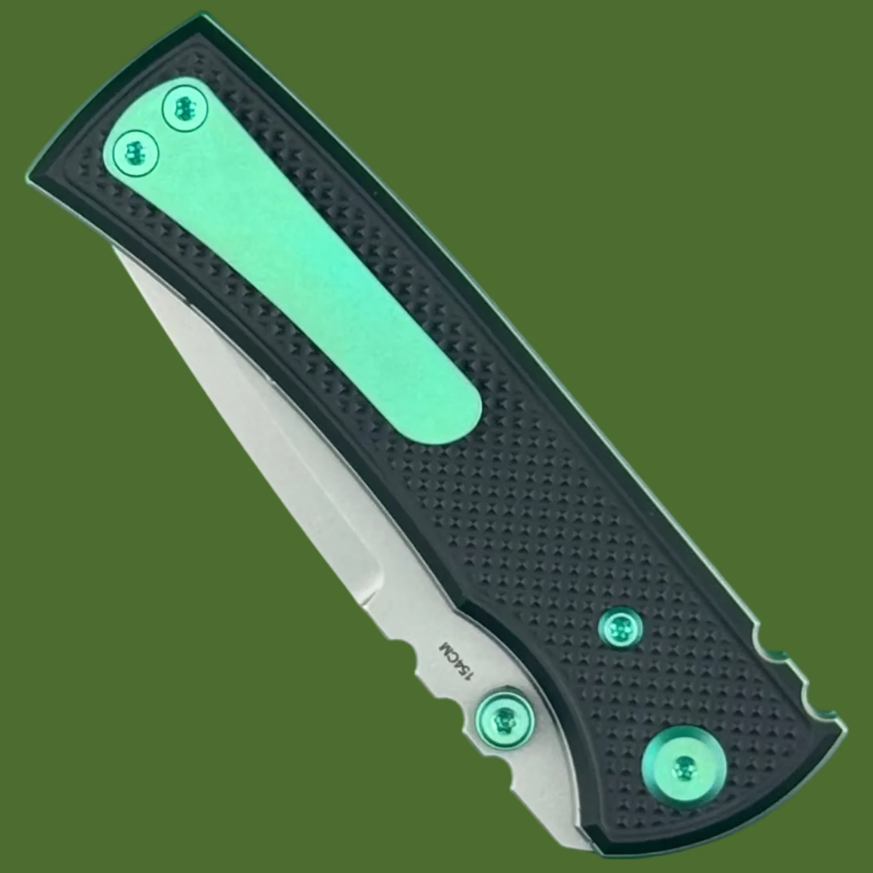 Chaves Blue Label Redencion Street Liner Lock Knurled Black Aluminum Handles Green Hardware (Stonewash Tanto)