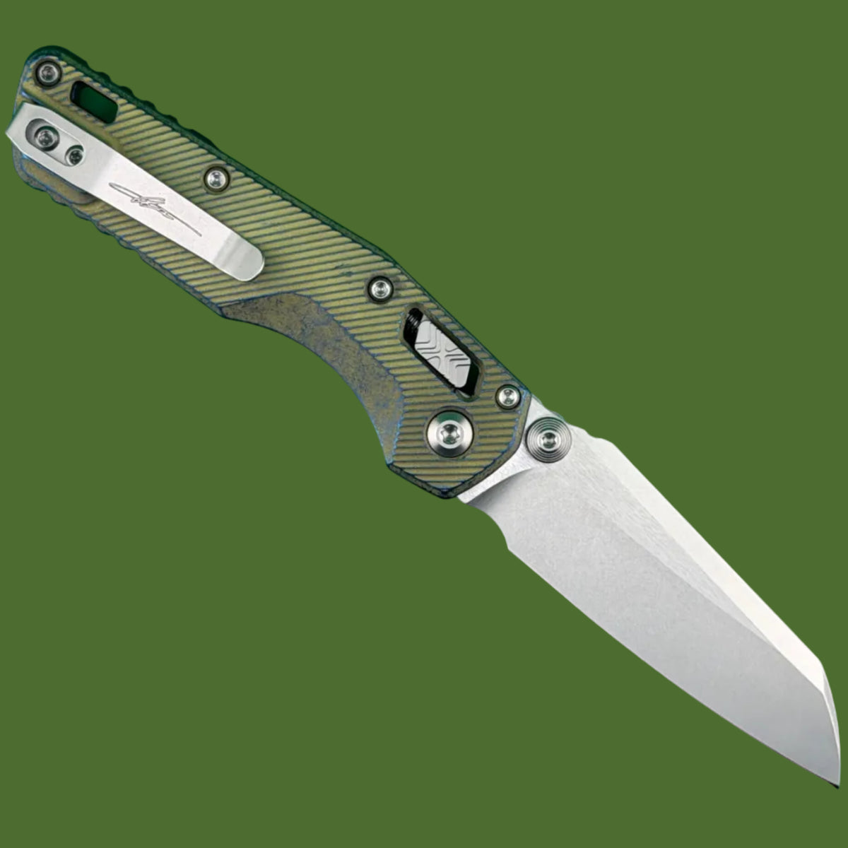 Microtech MSI Mini Marfione Select Galactic Gold Fluted Titanium W/ Blue Accents