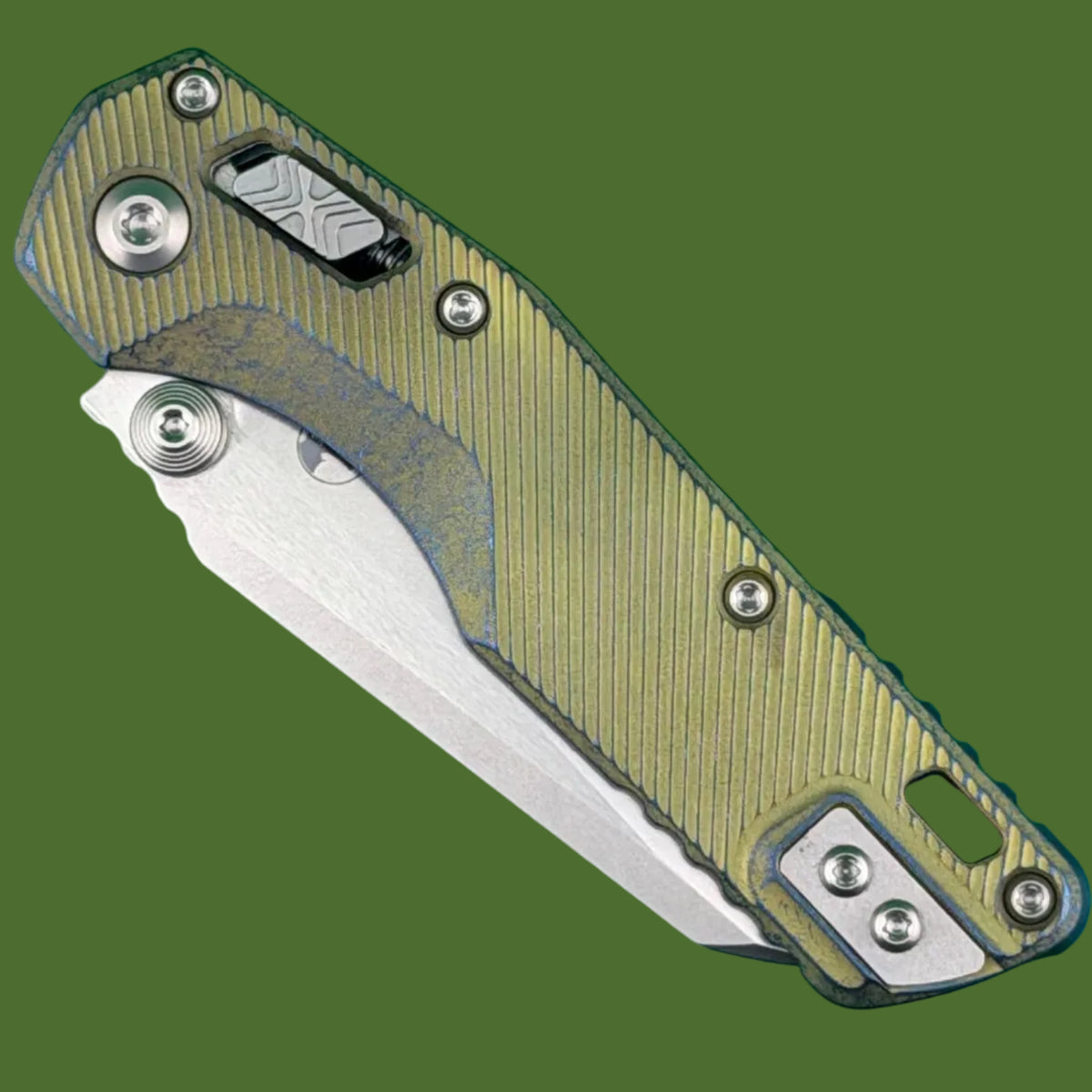 Microtech MSI Mini Marfione Select Galactic Gold Fluted Titanium W/ Blue Accents