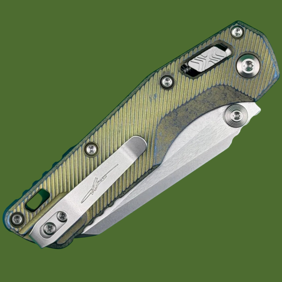 Microtech MSI Mini Marfione Select Galactic Gold Fluted Titanium W/ Blue Accents