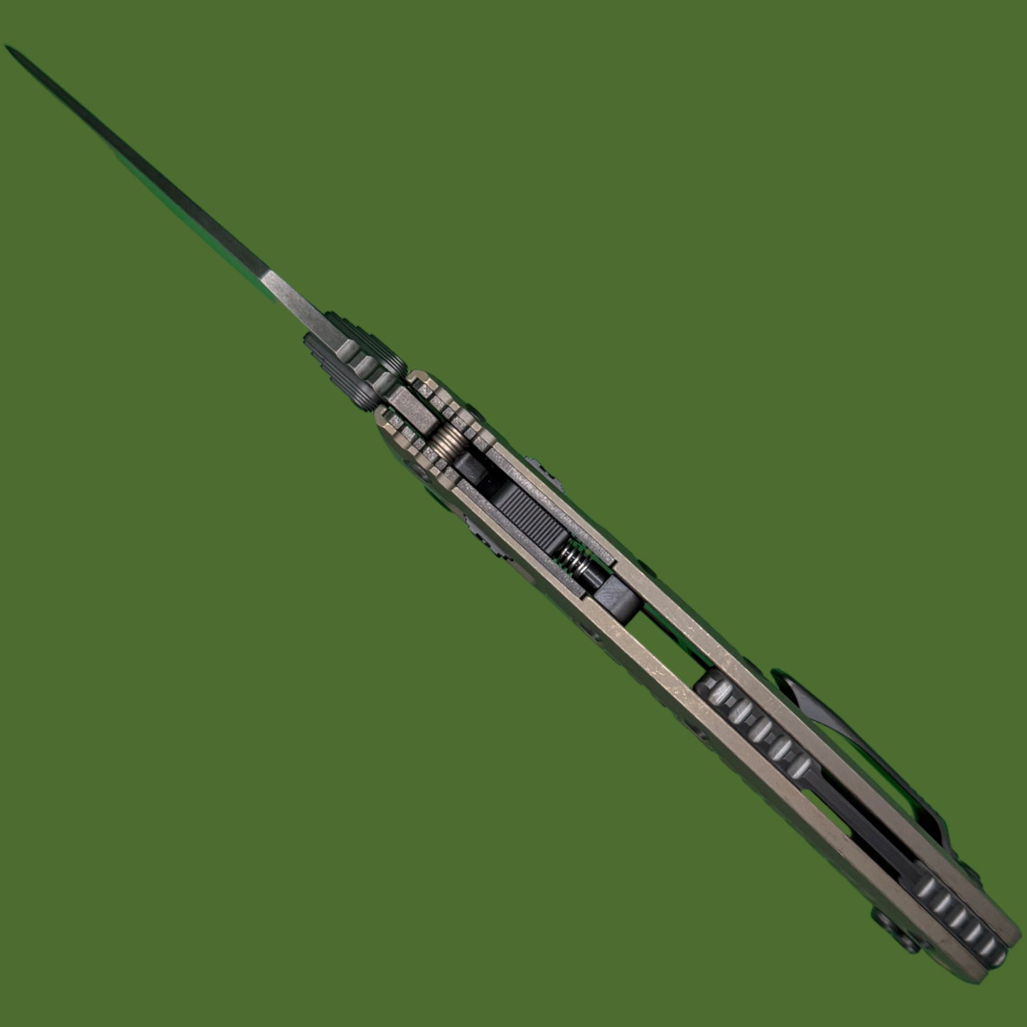 Microtech Amphibian Marfione Select DLC Stonewash Finish Antique Bronze Anodized Frag Pattern Titanium