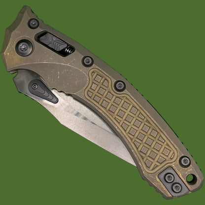 Microtech Amphibian Marfione Select DLC Stonewash Finish Antique Bronze Anodized Frag Pattern Titanium