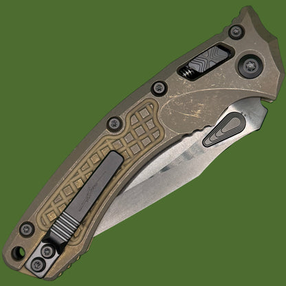 Microtech Amphibian Marfione Select DLC Stonewash Finish Antique Bronze Anodized Frag Pattern Titanium