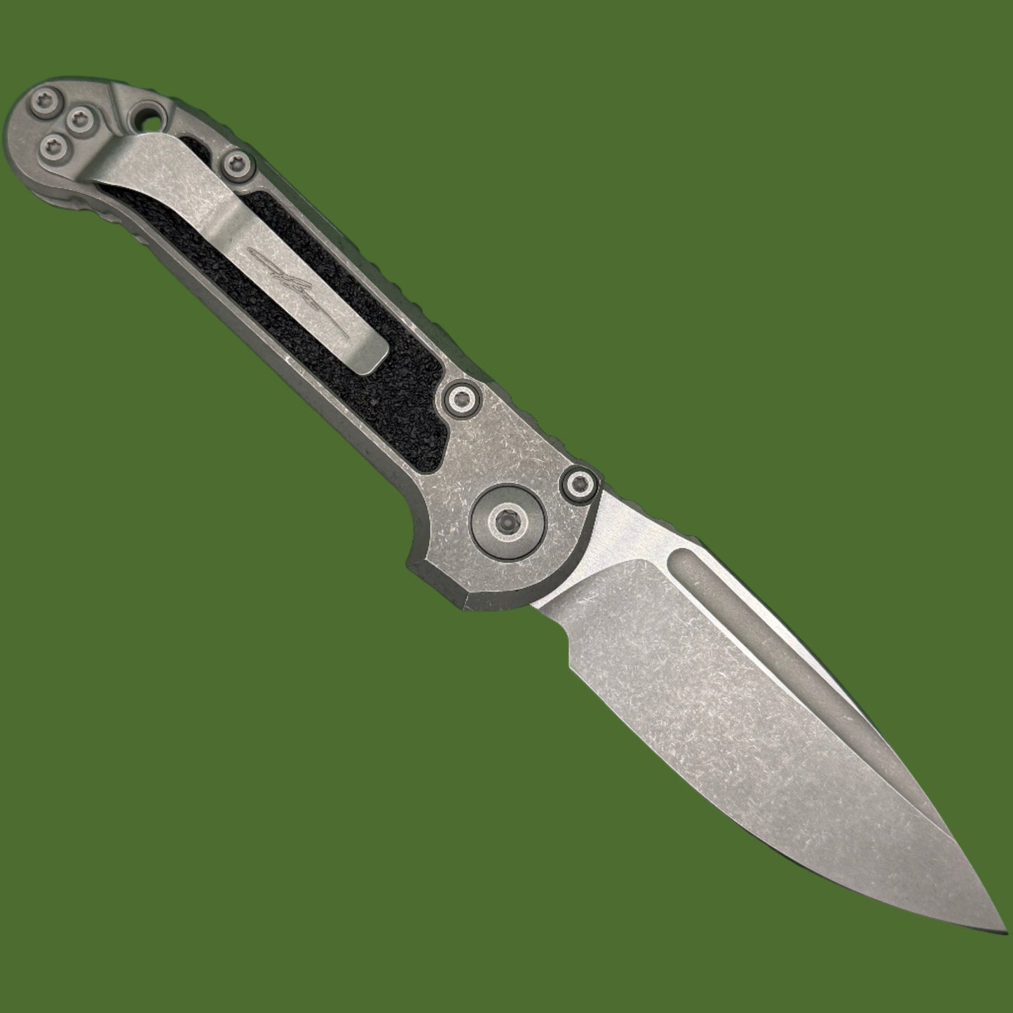Microtech LUDT Clip Point Marfione Select Apocalyptic Finish Titanium w/ Textured Inlay