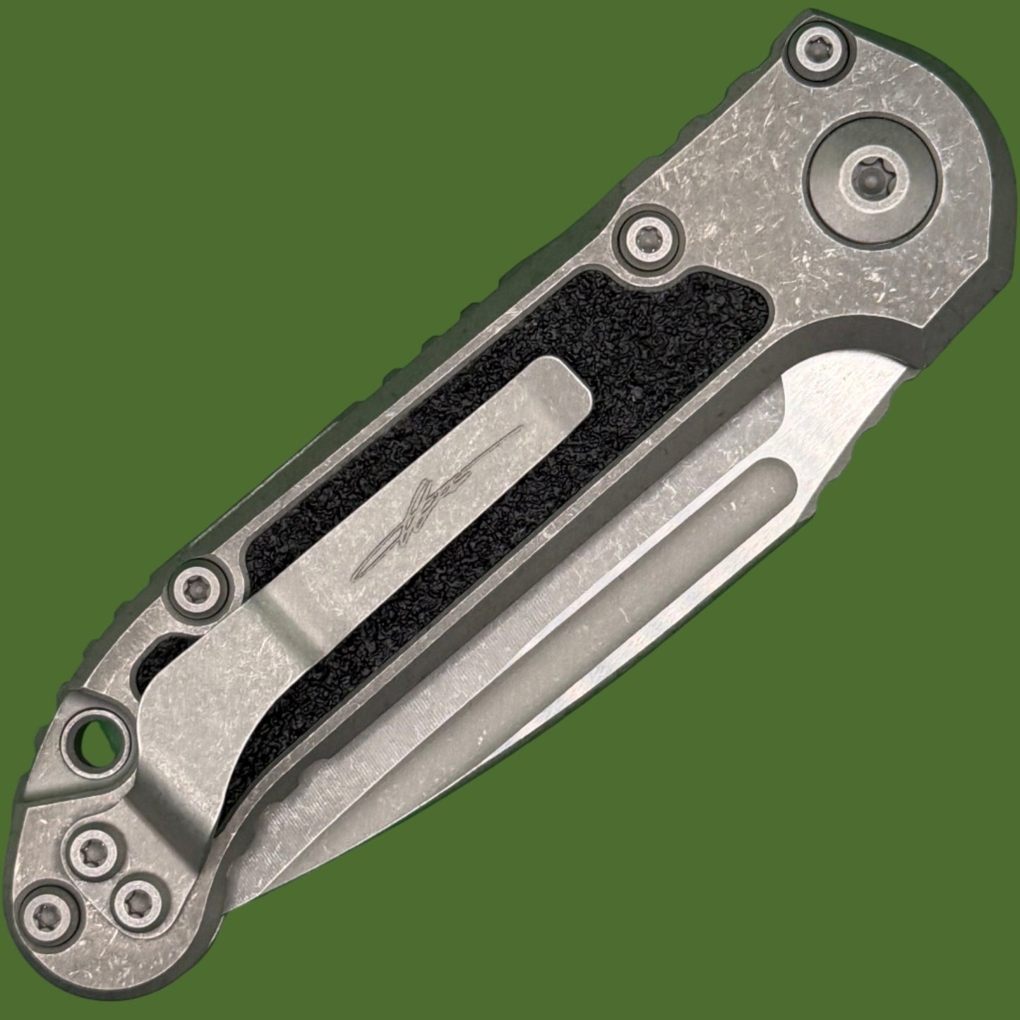 Microtech LUDT Clip Point Marfione Select Apocalyptic Finish Titanium w/ Textured Inlay