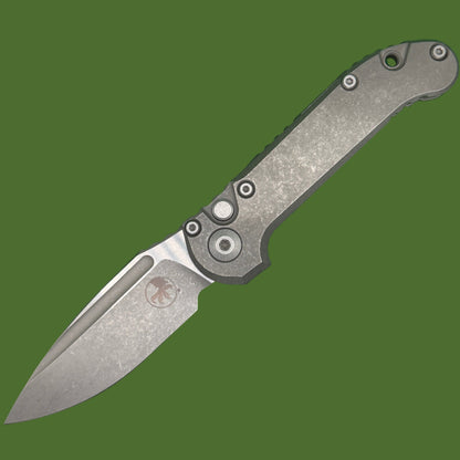 Microtech LUDT Clip Point Marfione Select Apocalyptic Finish Slab Side Titanium
