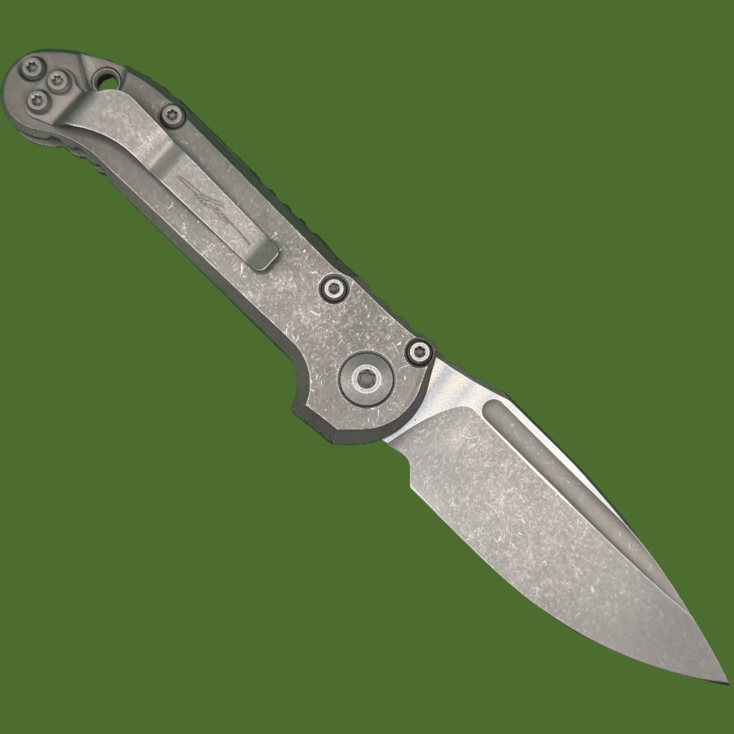 Microtech LUDT Clip Point Marfione Select Apocalyptic Finish Slab Side Titanium