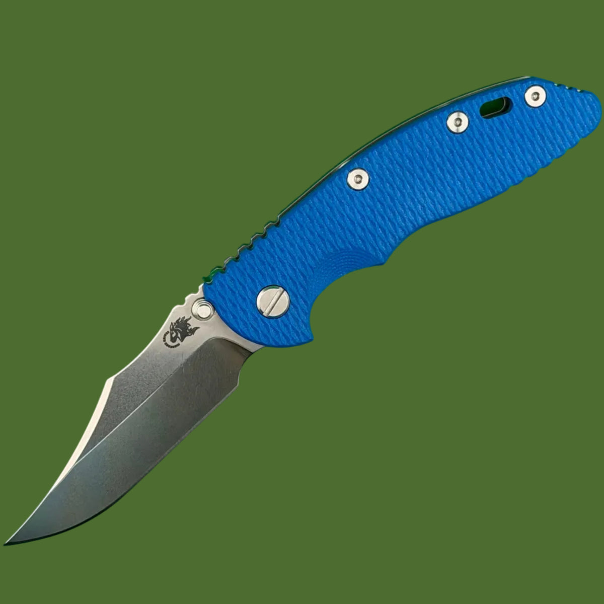 Hinderer XM-18 3.5” Bowie Non-Flipper Bead Blast Titanium Blue G-10