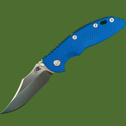 Hinderer XM-18 3.5” Bowie Non-Flipper Bead Blast Titanium Blue G-10