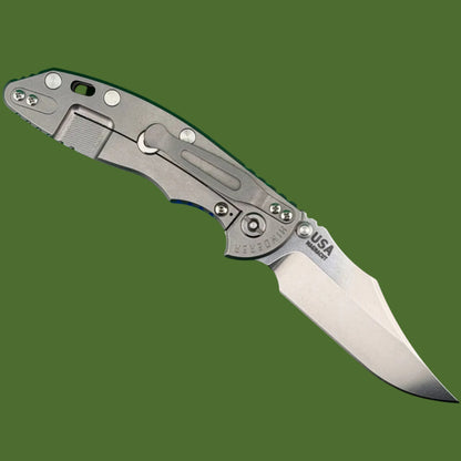 Hinderer XM-18 3.5” Bowie Non-Flipper Bead Blast Titanium Blue G-10