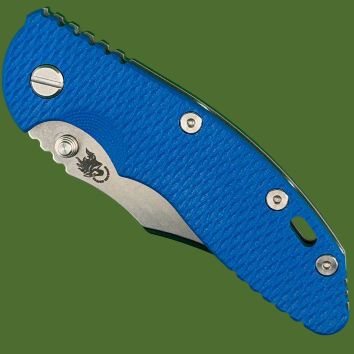 Hinderer XM-18 3.5” Bowie Non-Flipper Bead Blast Titanium Blue G-10