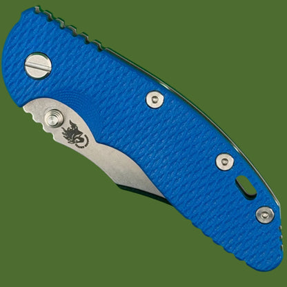 Hinderer XM-18 3.5” Bowie Non-Flipper Bead Blast Titanium Blue G-10