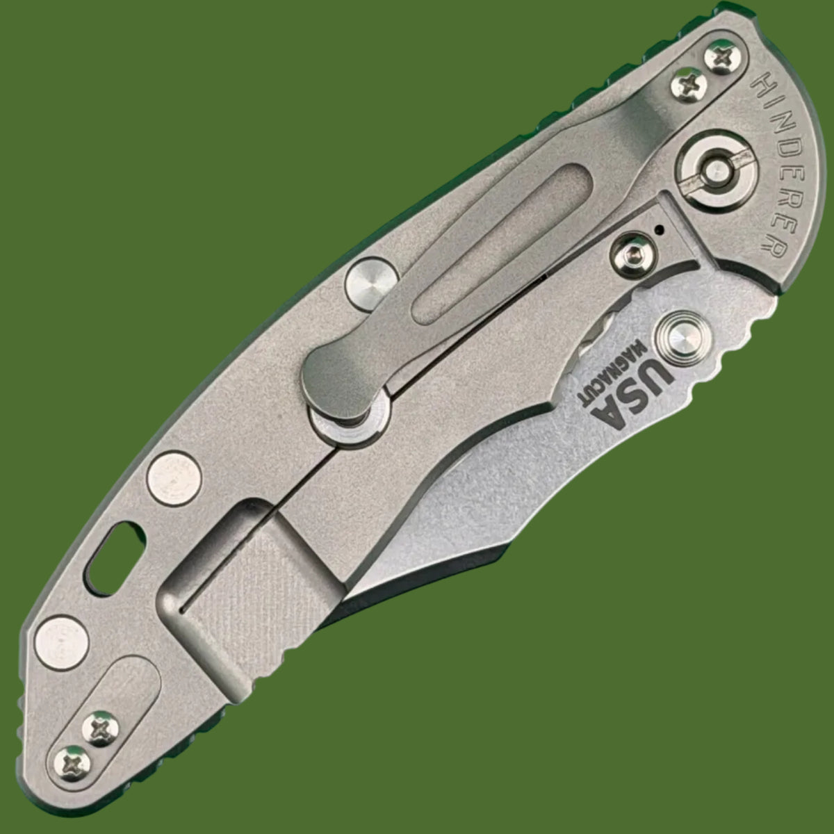 Hinderer XM-18 3.5” Bowie Non-Flipper Bead Blast Titanium Blue G-10